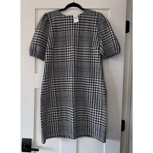 Houndstooth Puff Sleeve Pocket Dress Size Large LOFT Black and White NEW NWT - Picture 1 of 13